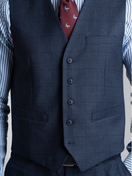 Chaleco azul de hombre con motivo Madrás y espalda de raso