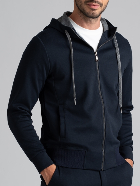 Sudadera con capucha y cremallera completa para hombre con volante de nido de abeja 2