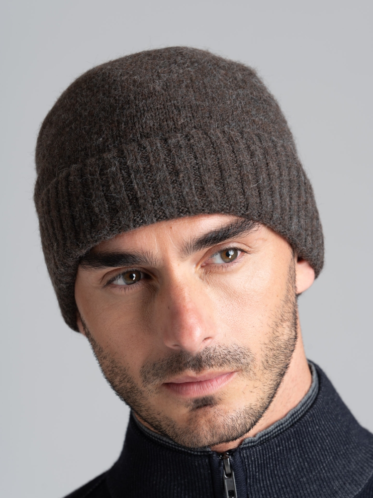 Gorra lisa de hombre en mezcla de lana con borde de canalé