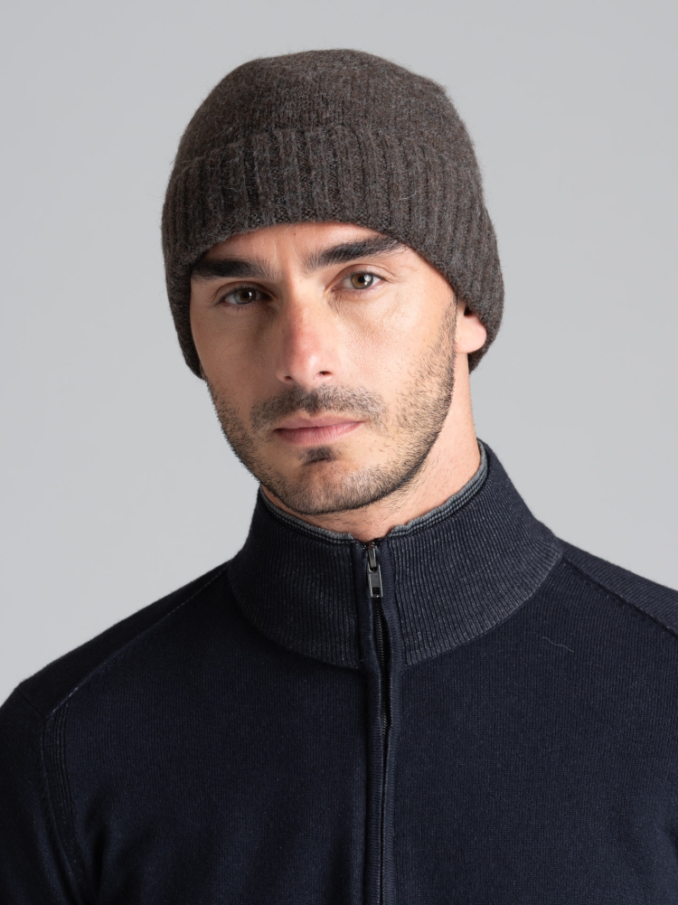 Gorra lisa de hombre en mezcla de lana con borde de canalé