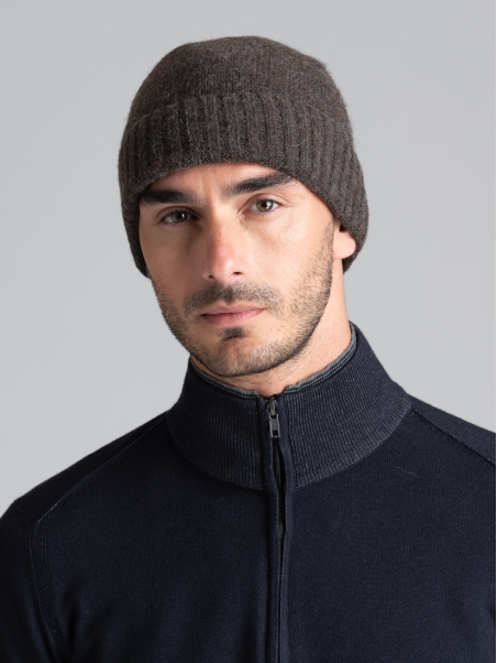 Gorra lisa de hombre en mezcla de lana con borde de canalé