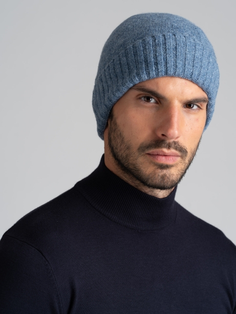 Gorra lisa de hombre en mezcla de lana con borde de canalé