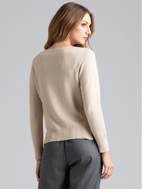 Jersey abierto de mujer con cuello redondo color sólido