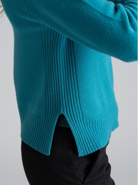 Jersey abierto de mujer con cuello redondo color sólido
