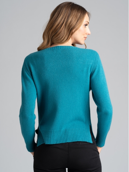 Jersey abierto de mujer con cuello redondo color sólido