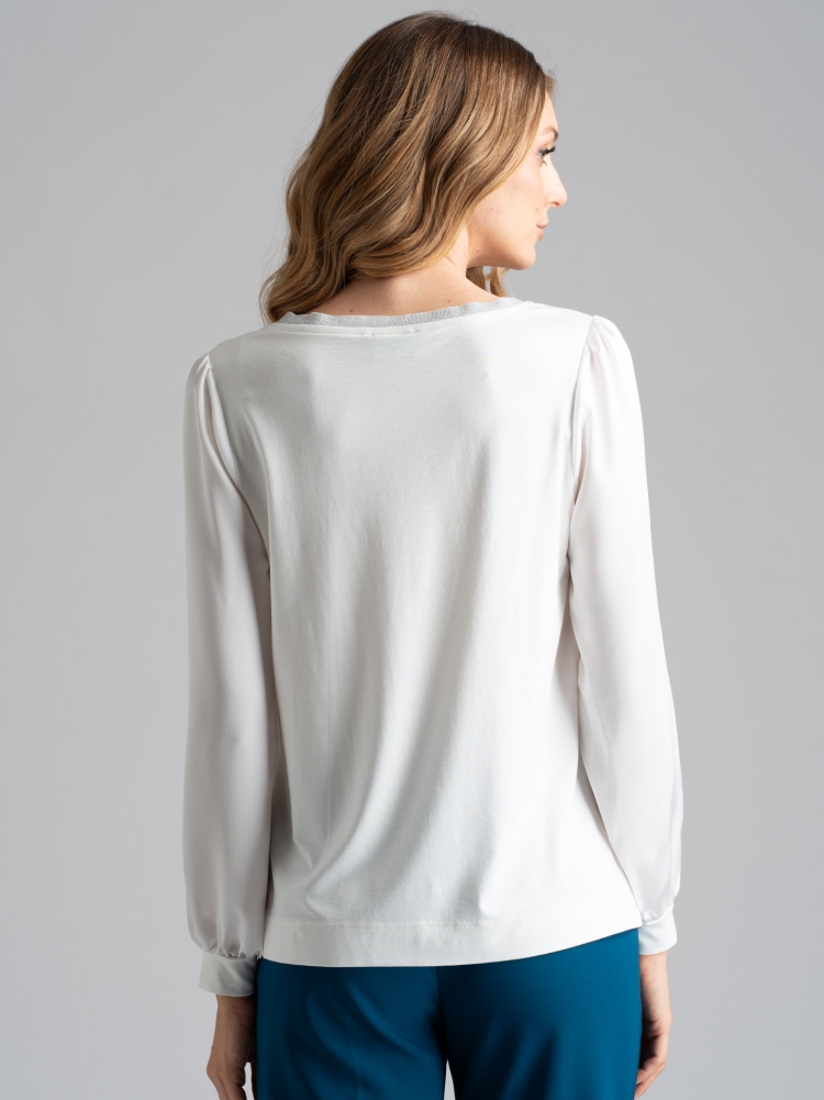 Blusa donna girocollo con manica a sbuffo