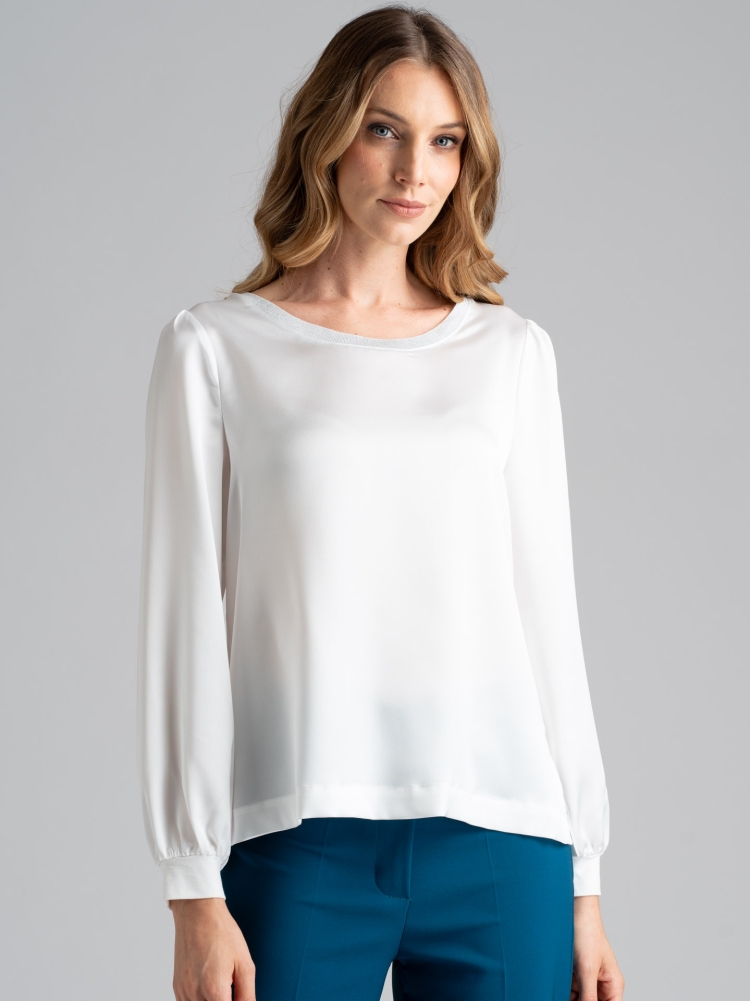 Blusa donna girocollo con manica a sbuffo