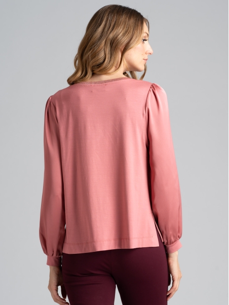 Blusa donna girocollo con manica a sbuffo