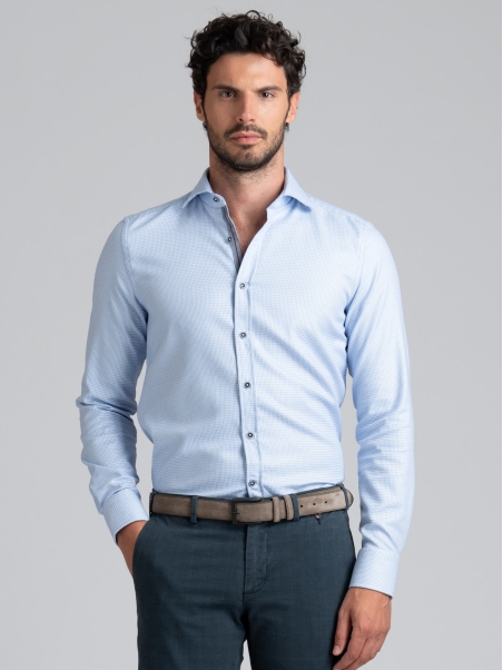 Camicia uomo armaturata azzurra micro disegno geometrico