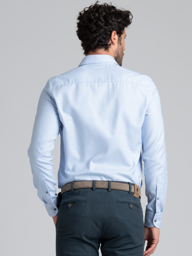 Camicia uomo armaturata azzurra micro disegno geometrico