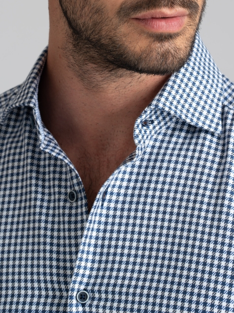 Camicia uomo fantasia quadretto blu e azzurro