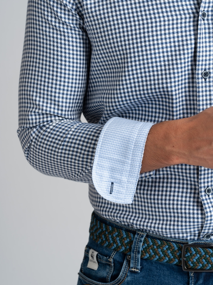 Camicia uomo fantasia quadretto blu e azzurro