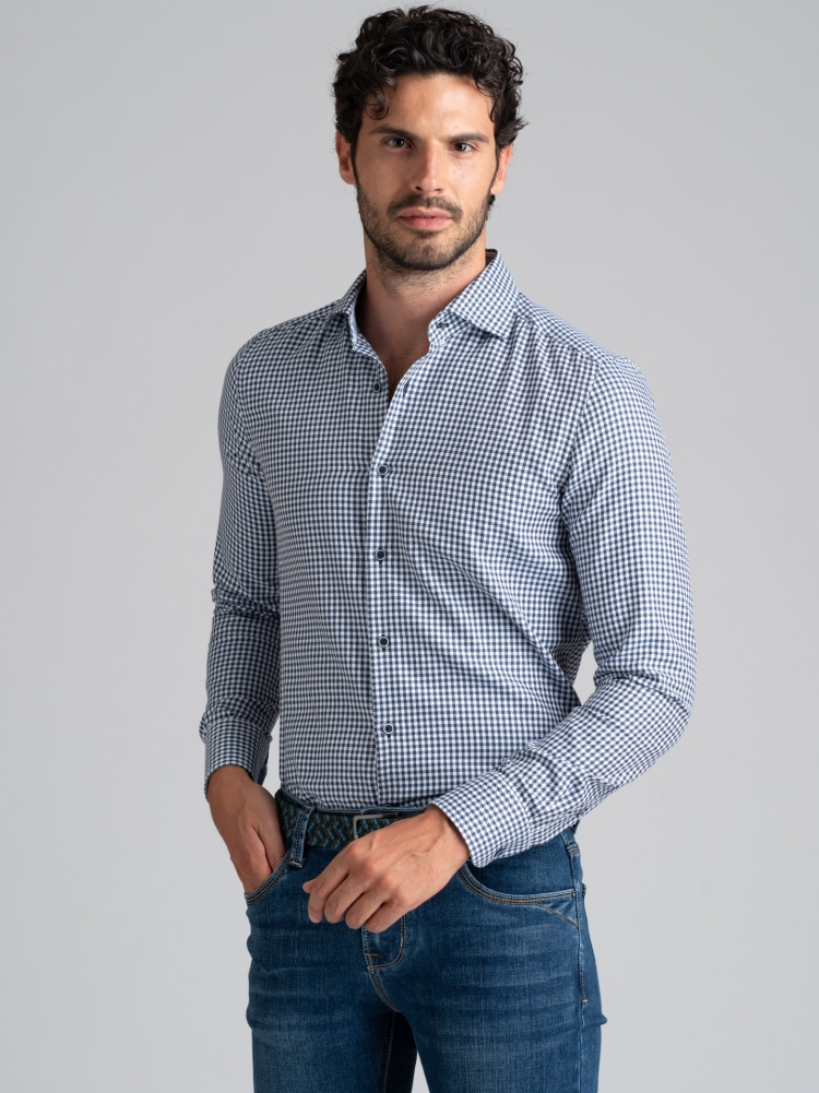 Camicia uomo fantasia quadretto blu e azzurro