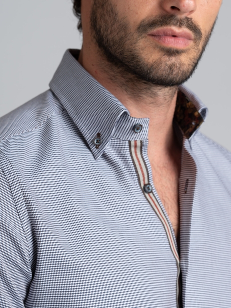 Camisa de pata de gallo para hombre marrón oscuro y azul