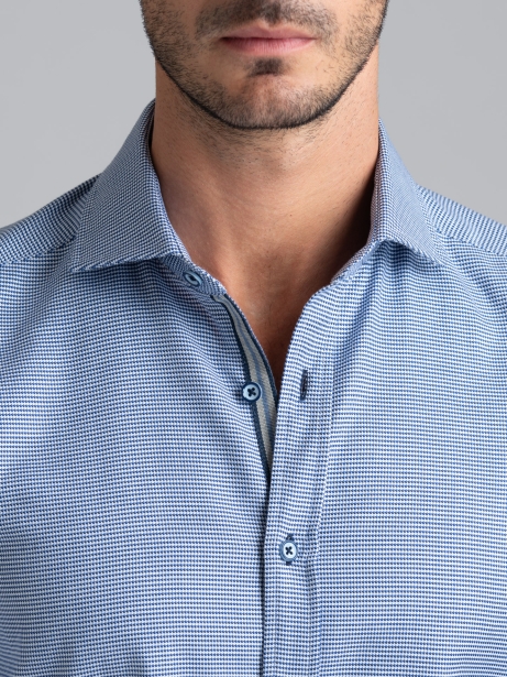 Camisa de pata de gallo azul y azul claro para hombre