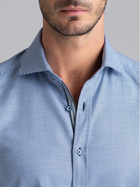 Camisa de pata de gallo azul y azul claro para hombre