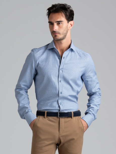 Camisa de pata de gallo azul y azul claro para hombre 2
