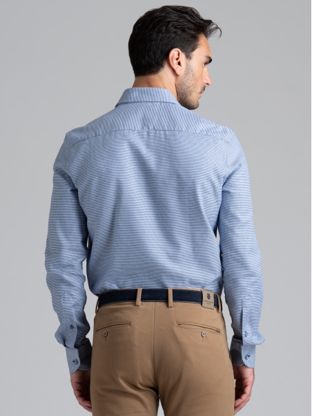 Camisa de pata de gallo azul y azul claro para hombre