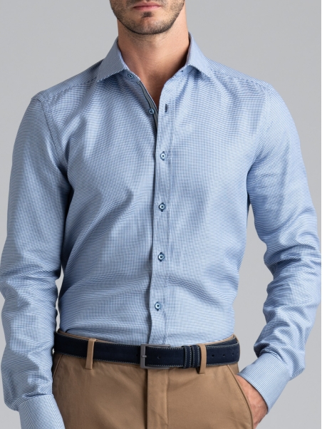 Camisa de pata de gallo azul y azul claro para hombre