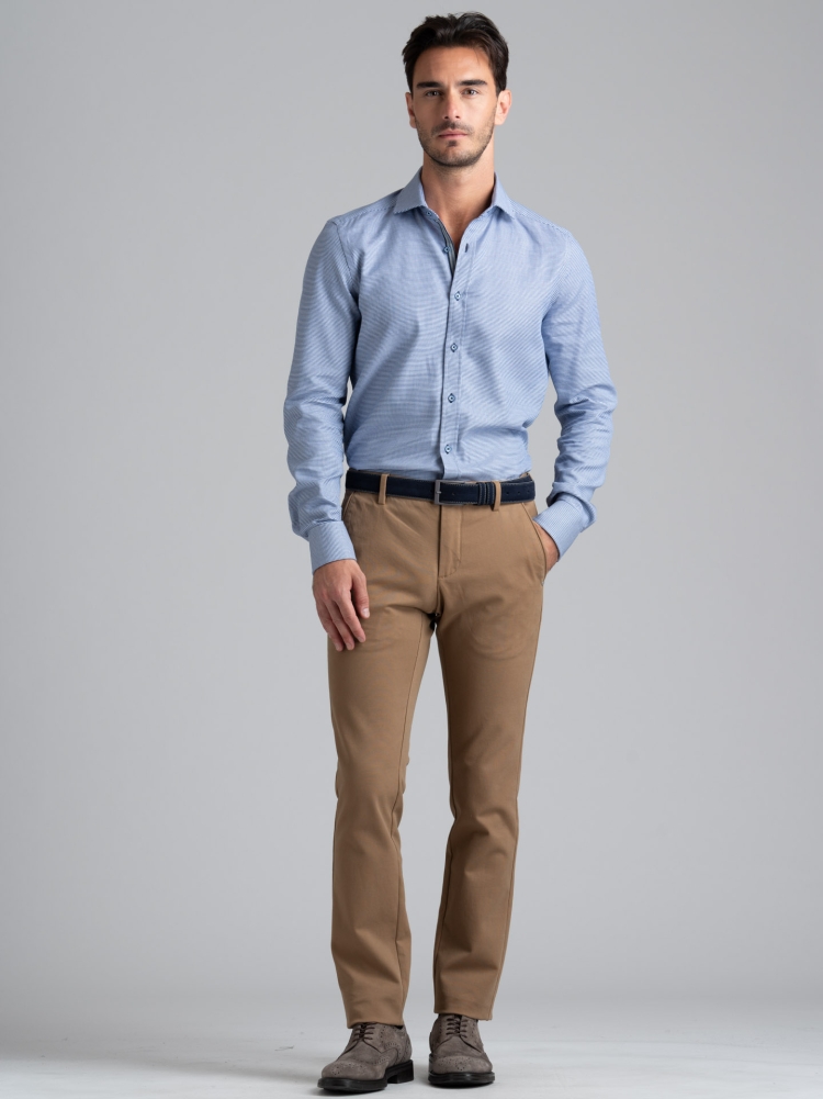 Camisa de pata de gallo azul y azul claro para hombre