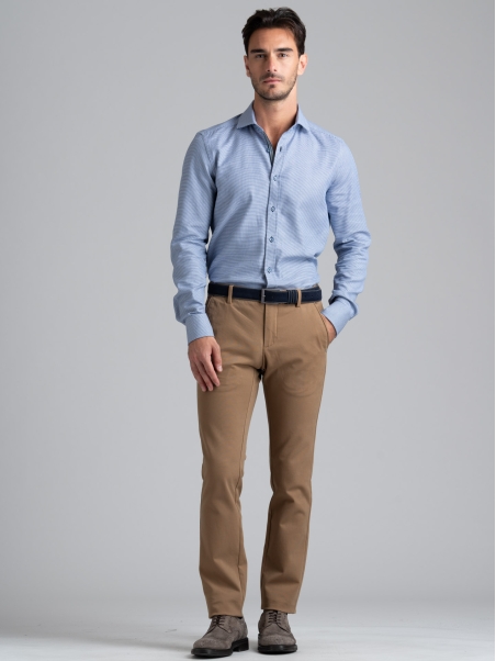Camisa de pata de gallo azul y azul claro para hombre