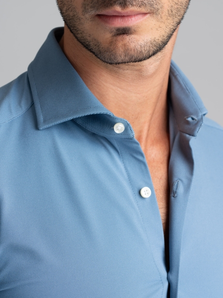 Camicia uomo TECNO blu tessuto diagonale con collo semi francese 2