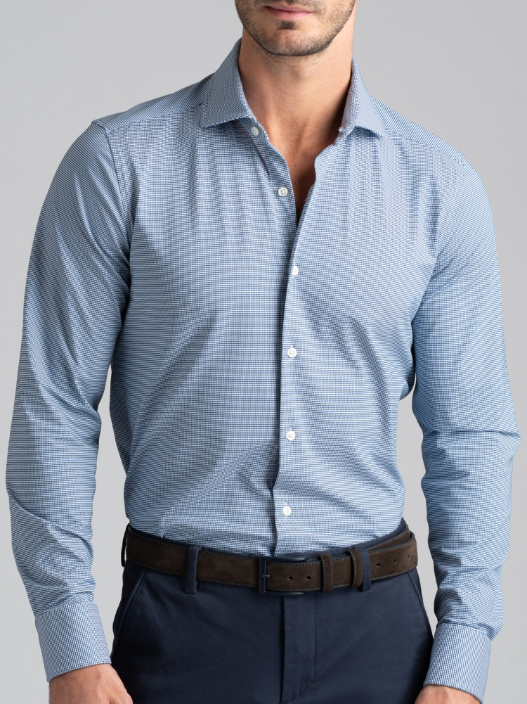 Camicia uomo TECNO armaturata blu e bianca con collo semi francese