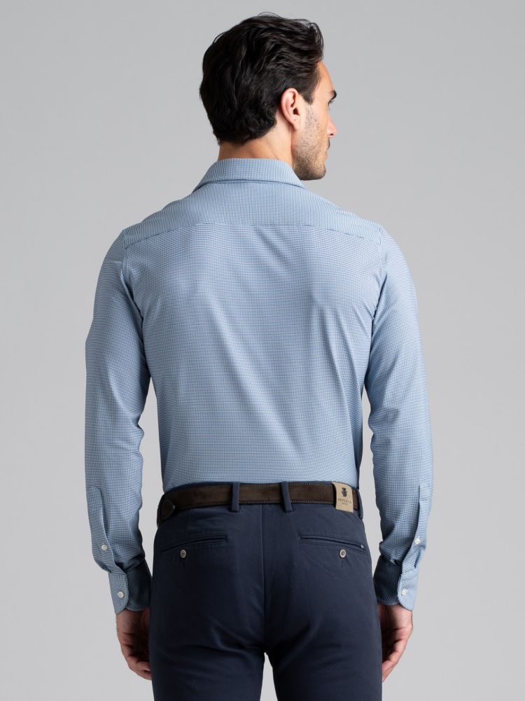 Camicia uomo TECNO armaturata blu e bianca con collo semi francese