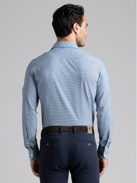 Camicia uomo TECNO armaturata blu e bianca con collo semi francese