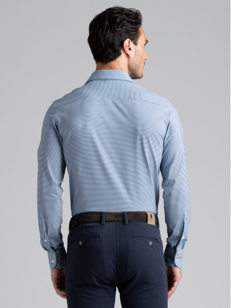 Camisa de hombre TECNO azul y blanca reforzada con cuello semifrancés