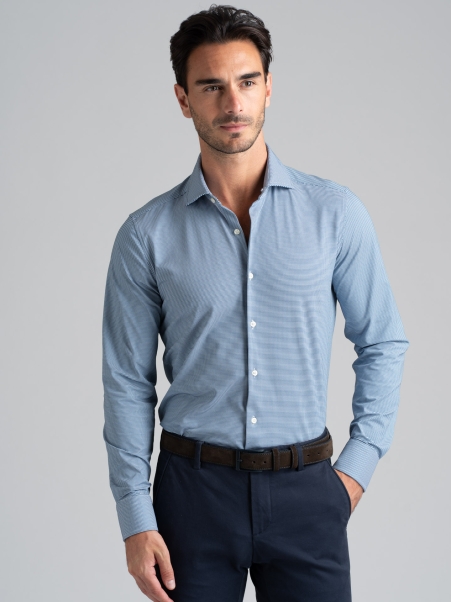 Camisa de hombre TECNO azul y blanca reforzada con cuello semifrancés