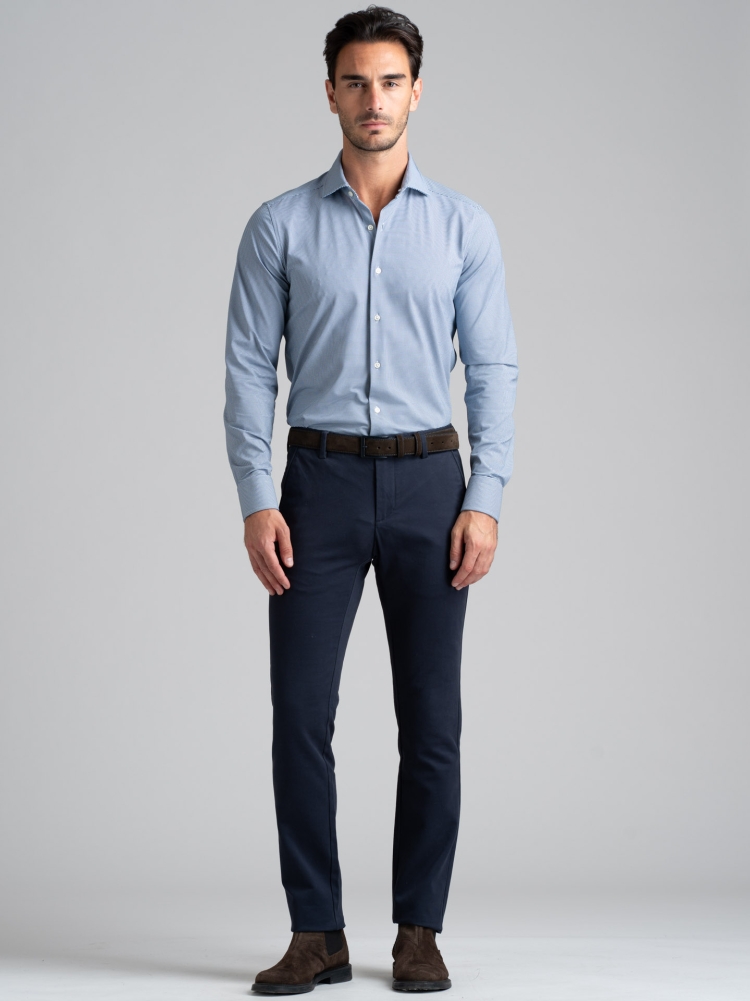 Camisa de hombre TECNO azul y blanca reforzada con cuello semifrancés