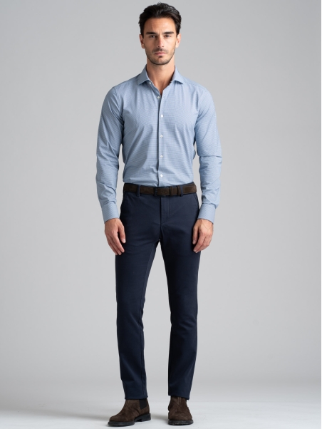 Camisa de hombre TECNO azul y blanca reforzada con cuello semifrancés
