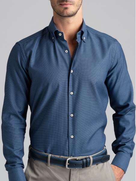 Camisa regular reforzada azul y celeste para hombre