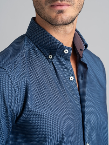 Camisa regular reforzada azul y celeste para hombre