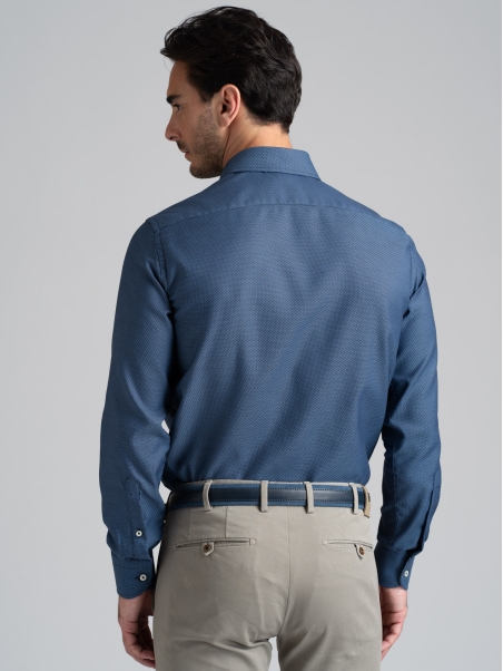 Camisa regular reforzada azul y celeste para hombre