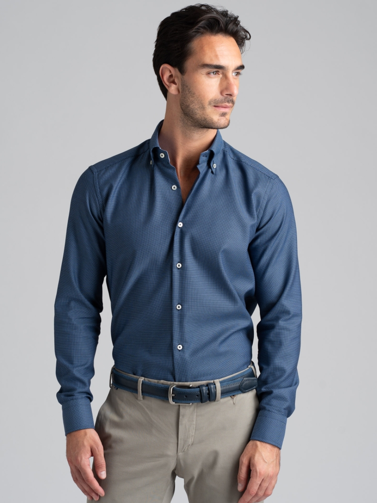 Camisa regular reforzada azul y celeste para hombre