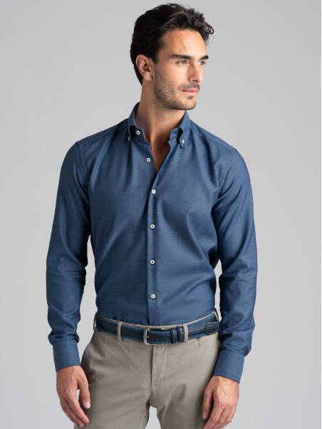 Camisa regular reforzada azul y celeste para hombre