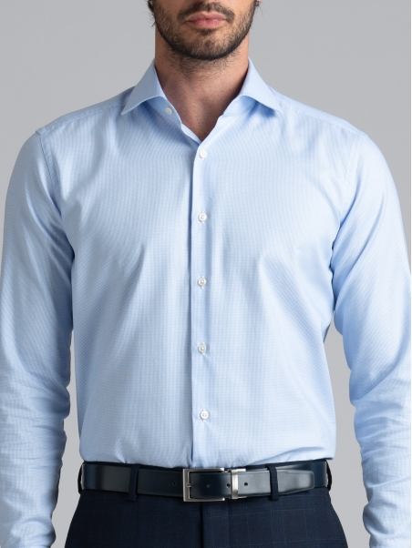 Camisa azul regular microarmada de hombre