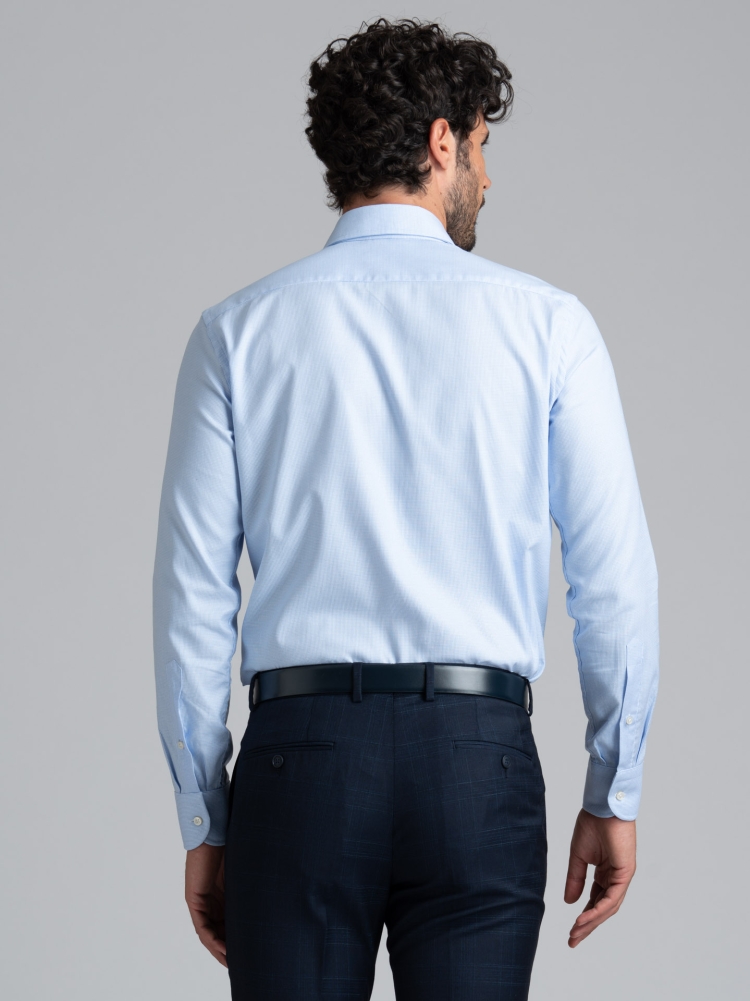 Camisa azul regular microarmada de hombre