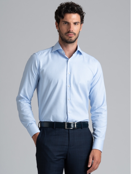 Camisa azul regular microarmada de hombre