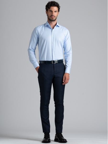 Camisa azul regular microarmada de hombre