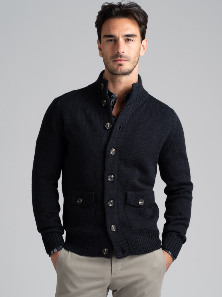 Chaqueta de hombre en mezcla de lana finura 5 con bolsillos y botones
