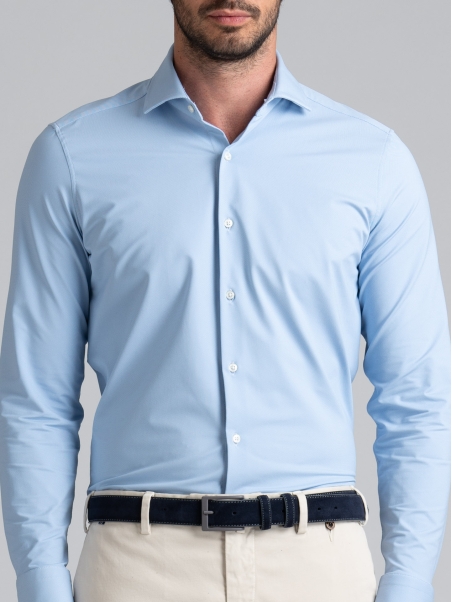 Camisa de hombre TECNO micro oxford azul claro cuello semifrancés