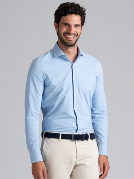 Camisa de hombre TECNO micro oxford azul claro cuello semifrancés