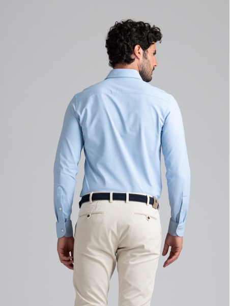 Camisa de hombre TECNO micro oxford azul claro cuello semifrancés