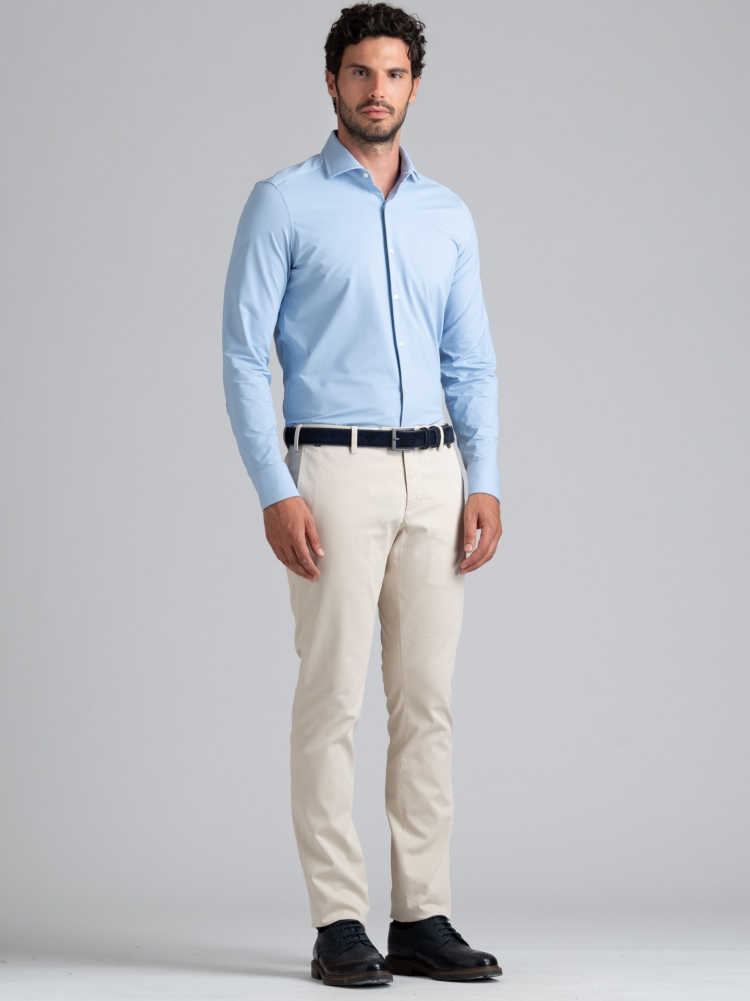 Camisa de hombre TECNO micro oxford azul claro cuello semifrancés