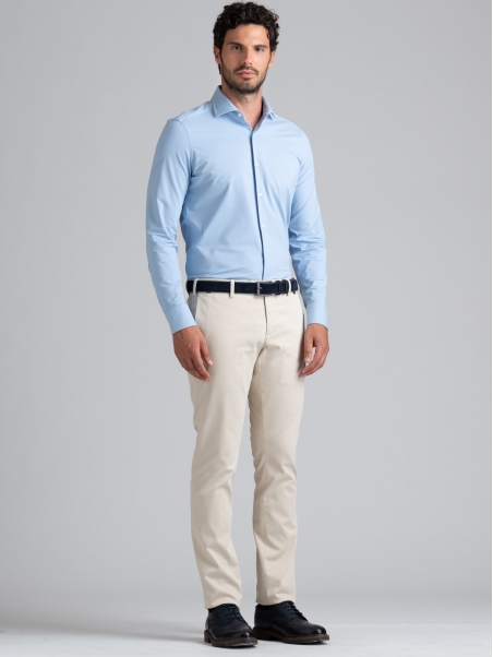 Camisa de hombre TECNO micro oxford azul claro cuello semifrancés