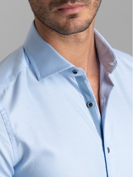 Camicia uomo micro armaturata azzurra collo semi francese