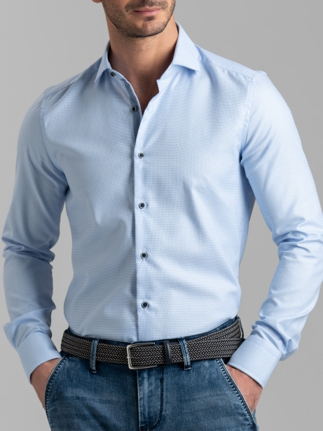 Camicia uomo micro armaturata azzurra collo semi francese 2